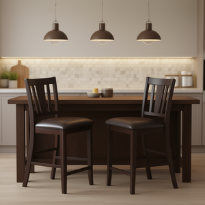 Chaises de salle à manger Darrell à hauteur de comptoir, en bois brun foncé, revêtement en similicuir, design moderne et traditionnel, meubles pour la maison - Product Image 2