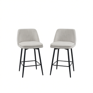 Taburetes de Bar Giratorios con Altura de 25.6 Pulgadas, Asiento de Tela de Lino, Patas de Metal, Diseño Moderno, Muebles de Bar - Product Image 1