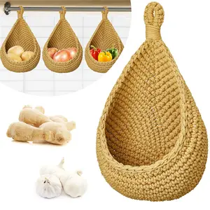 Hanging Wicker Basket Wall Vegetable Basket3Layer Cotton Door Storage Toy Fruit Three Layer Jute Kitchen Ecological Teardrops