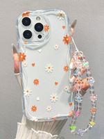 Coque de téléphone en TPU motif marguerite rose et blanche, bord ondulé crème glacée, compatible avec iPhone 11 12 13 14 15 16 17 Air