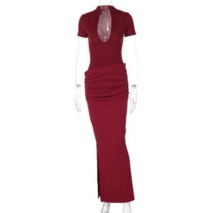 Nuovo Abito Lungo da Donna 2026 alla Moda con Scollo a V e Vestibilità Aderente, Sexy ed Elegante, Tinta Unita, per l'Estate - Modello 3530 - Product Image 2
