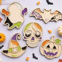Kit de sous-verres en bois à peindre avec diamants pour Halloween, mosaïque 5D en strass, tapis de tasse, décoration de table, artisanat pour cadeau d'Halloween