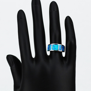 도매 기하학적으로 매력적인 블루 오팔 대형 반지 남성과 여성을위한 유행 보석 - Product Image 5