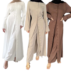 Conjunto de Dos Piezas de Blusa y Pantalón Informal Musulmán para Mujer, Estilo Jazz Crepe, Transpirable, Modesto, Islámico, para Ramadán y Eid, Venta al por Mayor de Sharut - Product Image 1