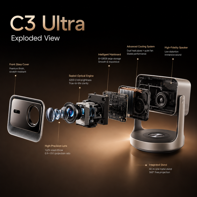 C3 Ultra Native 4K Triple Laser Projector 3200 Lumens Dolby Vision HDR10+ Home Cinema Optical Zoom