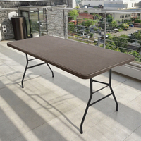 Table de bureau pliante légère et portable, motif bois simple avec structure en acier pour cuisine, extérieur et usage en plein air