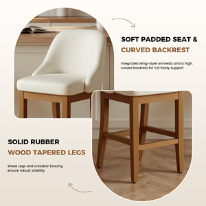Commercial Modern Counter Height Bar <b>Stools</b> <b>with</b> <b>Back</b> Faux Leather Upholstery Solid Rubber Wood Legs Outdoor Hotel & Mall Use - Product Image 5