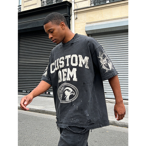 T-shirt pour homme en coton 100% délavé à l'acide, impression numérique, style vintage usé, coupe ample, surdimensionné, streetwear, personnalisable OEM - Product Image 3