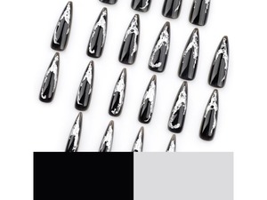 24 <span class=keywords><strong>Uñas</strong></span> Postizas Largas y Puntiagudas con Lámina Plateada, <span class=keywords><strong>Uñas</strong></span> Acrílicas a Presión, <span class=keywords><strong>Uñas</strong></span> Artificiales, <span class=keywords><strong>Uñas</strong></span> Falsas 3526 - Product Image 3