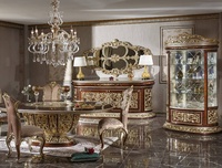 Table à manger ronde en marbre blanc de style européen antique de luxe, ensemble de table à manger 6 chaises