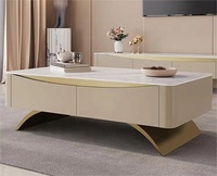 Ensemble Table Basse et Meuble TV Haut de Gamme en Dalle de Roche, Style Nordique Moderne et Luxueux, Design Contemporain, Rangement Durable pour Petits Appartements