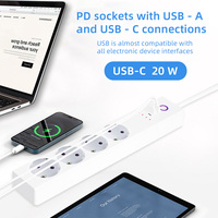 Regleta Inteligente LangYeao 20W PD EU 7 en 1, 4 Tomas de CA con Control Independiente, Carga Rápida USB-C, Compatible con Home Assistant