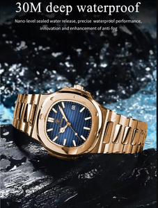 Vendita calda POEDAGAR 613 oro rosa orologio da uomo di lusso Business luminoso impermeabile orologio al quarzo - Product Image 5