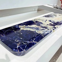 Cloisonné bleu de luxe, marbre brossé, design moderne imperméable pour salle de bain, cuisine et villas, intérieurs haut de gamme