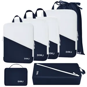 OEM ODM Custom Logo Compression 7 Pcs Pack Mesh Clothes Suitcase Organizer Travel Bag Set Zipper Luggage Organizer Packing Cubes
