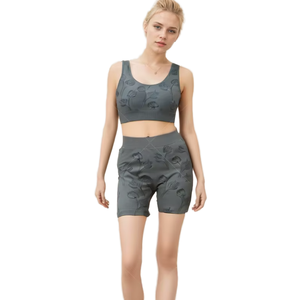 Conjunto Deportivo de Top y Shorts sin Mangas para Mujer, Color Gris con Estampado Floral, Transpirable, Ligero, Ropa Deportiva de Verano, Logotipo Frontal, Ajuste Sin Costuras - Product Image 1
