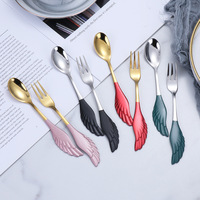 Cuillère à fourchette en forme d'aile, outils de cuisine en acier inoxydable 304 ustensile à Dessert pour la maison à trois dents