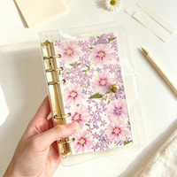 Protège-cahier A6 en acrylique à 6 anneaux, motif fleurs, transparent, rayures, finition mate, style imprimé, pour agenda et carnet d'adresses