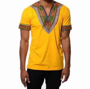 Mode Rétro Africaine D'été Style Ethnique Imprimé Col En V manches Courtes homme T-shirt Haut