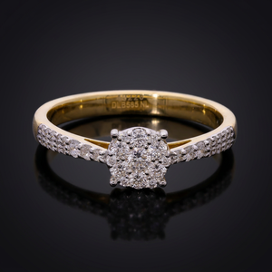 Elegante Anillo de Diamantes Naturales en Racimo Chapado en Rodio de Oro Amarillo de 14K para Mujer, Estilo Pavé Atemporal, Clásico, para Aniversario o Fiesta - Product Image 1
