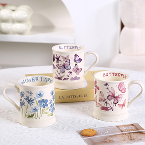Креативная керамическая кофейная чашка с цветами бабочками, Высококачественная фарфоровая кружка, подарок для офиса, Женская французская винтажная 380 мл - Product Image 4