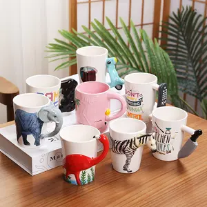 3D 석기 커피 머그잔 차 컵 손으로 그린 세라믹 동물 커피 컵 머그잔