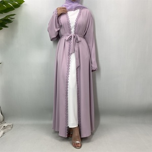 Abaya de Encaje Floral Modesto Personalizado de Fábrica con Bonita Cinta de Flores para Mujeres y Niñas en Verano (14820) - Product Image 6