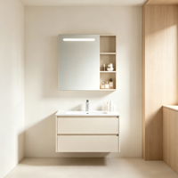 Kabinet Kamar Mandi Modern Terpasang di Dinding Tahan Air, Panel Kabinet Kelas Atas, Wastafel Keramik Premium, Lampu Sensor Radar