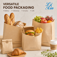 Sacs d'emballage alimentaire en papier kraft à fond plat avec logo personnalisé, résistants à la graisse, pour pain, boulangerie, plats à emporter, épicerie, collations, sacs en papier pour le stockage