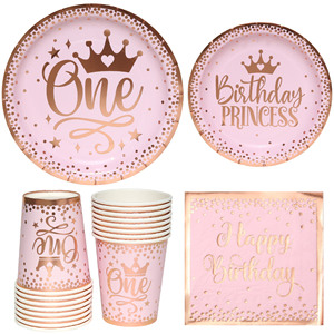 New Design 1 Year Girl Birthday Party Disposable Tableware Paper Plate Paper Cup Tableware Set - Product Image 2
