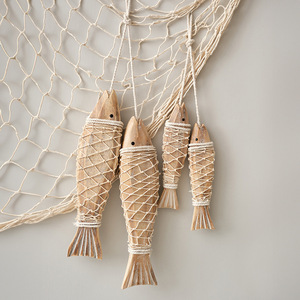 Mediterranean Wooden Fish Wall Hanging 4Pcs Pine Home Decor Irregular Shape - Product Image 2