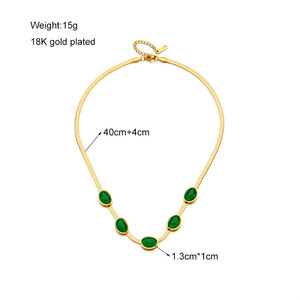 Emerald Snake Chain Jewelry <b>Set</b> Women's Clavicle Necklace <b>Bracelet</b> Bezel Setting Everyday Wear Gold Tone Fine Jewelry - Product Image 5