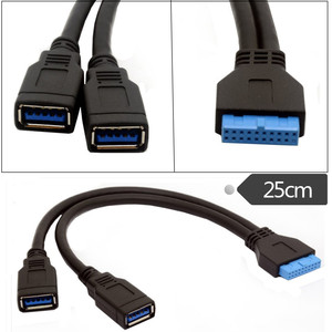 Cable adaptador USB 3.0 de 20 pines a 2x USB 3.0 hembra, cable de cobre de 25 cm para expansión de PC - Product Image 1