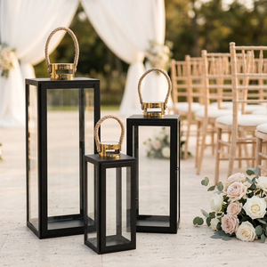 Wholesale Dual Tone Black Metal Candle Holder Lanterns with Gold Top Handmade for Home Weddings Christmas Decorations - Product Image 1