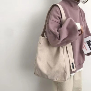 Bolsos de compras de lona de algodón natural de gran capacidad, bolsos de hombro reutilizables a la moda con estilos lisos y de <span class=keywords><strong>pana</strong></span> - Product Image 5