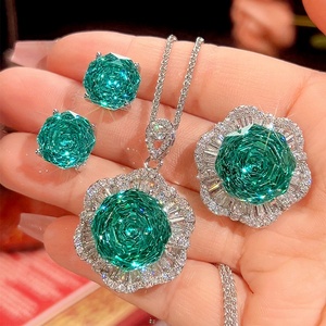Trendy Eco-friendly Copper Gold Plated 16-12mm Green Zircon Floral Pendant <b>Earrings</b> <b>Set</b> New Arrivals Jewelry <b>Set</b> for Womens - Product Image 3