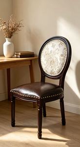 <b>Vintage</b> Round Back Dining Chair, Dark Wood <b>Frame</b> with Floral Fabric & Leather Seat - Product Image 3