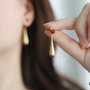 Round Crystal Beaded Droplet Shaped <b>Earrings</b> Fashionable Gold Plated Natural <b>Red</b> Agate Removable <b>Earrings</b> - Product Image 3