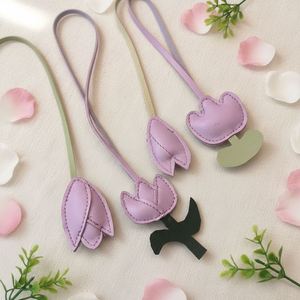<b>Sweet</b> Pu Leather Light Keychain Tulip Pendant Cotton-Padded Puffy Charm Embossed Modern Cute Purple <b>Flower</b> Couple Backpack Gifts - Product Image 1