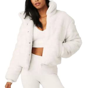 Ventes en gros de manteaux et vestes pour femmes, vêtements à revers côtelés, polaire, vêtements d'extérieur, manteaux pour femmes grande taille, fermeture éclair intégrale, manteaux en laine d'hiver pour femmes - Product Image 4