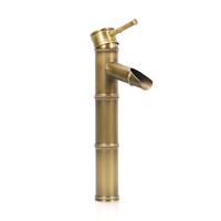 Robinet de salle de bain à trou unique en cuivre antique moderne Robinet de lavabo unique avec bassin en bambou Noyau de valve en céramique pour eau chaude et froide