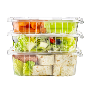 Contenedores de alimentos de plástico desechables rectangulares de alto rendimiento, diseño de concha, caja de aperitivos desechables, bandejas de verduras, 35 OZ - Product Image 5