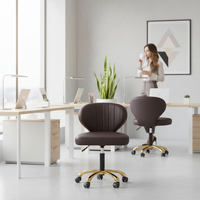 Chaise de bureau pivotante ergonomique moderne et réglable en similicuir PU avec pieds dorés et base en fer pour bureau à domicile, chambre et salon