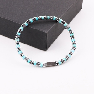 High Quality Cute Design Natural Stone Hematite Spacers Elastic <strong>Beaded</strong> Men <strong>Bracelet</strong> With <strong>Custom</strong> Logo JBS12612 - Product Image 3