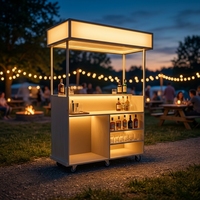 Chariot de bar mobile vintage en bois, comptoir portable en bois massif, kiosque de bar escamotable, table de bar à cocktails, armoire de rangement pour fêtes en extérieur