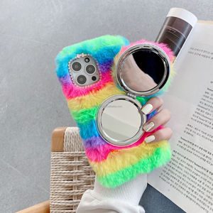 Custodia per telefono in peluche <span class=keywords><strong>arcobaleno</strong></span> con specchio rimovibile, copertura soffice per <span class=keywords><strong>iPhone</strong></span> 4 5 6 7 8 11 12 13 Mini Pro Max - Pronta Consegna - Product Image 5