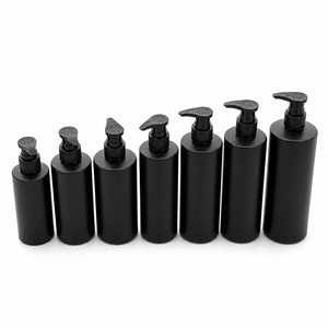 Bouteille de shampoing à col plat en plastique HDPE noir mat avec pompe 300 ml, emballage pour shampoing et après-shampoing - Product Image 1