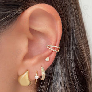 Pendientes de tuerca de corazón de plata Gemnel 925-Diseño hueco grueso con joyería de compromiso chapada en rodio dorado para mujer - Product Image 3