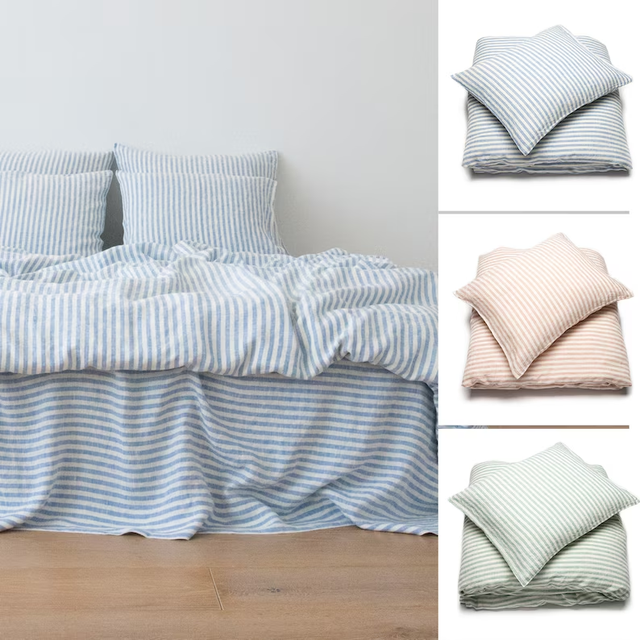 High Quality 100% Natural Pure Linen Flax Linen Duvet Cover Set Bedding Sheet Stripe Wholesale Factory