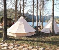Tente de glamping de luxe en toile de coton imperméable avec cheminée, tente yourte pour le camping en plein air en toutes saisons